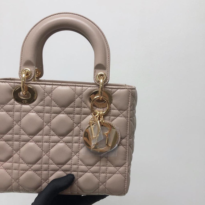 My Lady Dior Lucky Badges Cannage Lambskin Small Bag in Beige with GHW