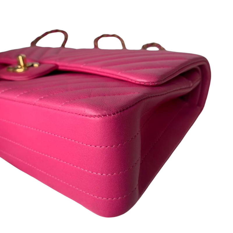 Classic Chevron Double Flap Medium Lambskin Pink GHW