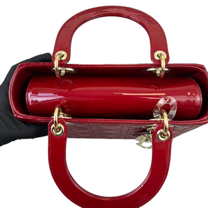 Medium Lady Dior Cannage Patent Red GHW