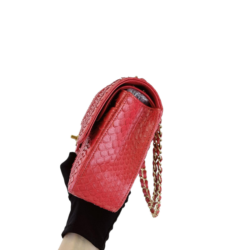 Classic Flap Medium Bag Python Red GHW
