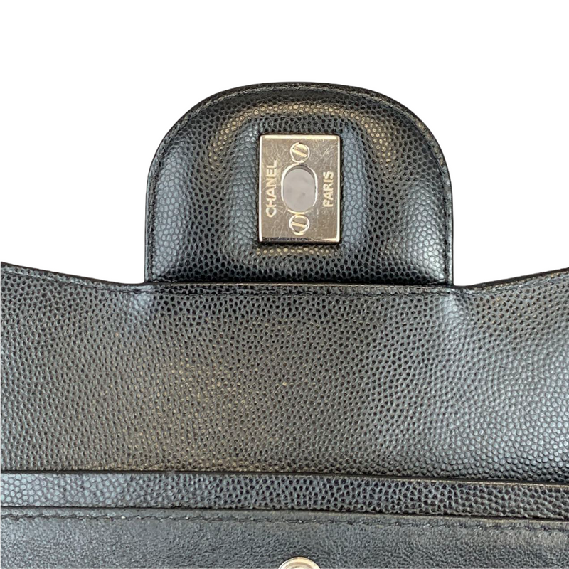 Classic Flap Jumbo Caviar Black Chevron SHW