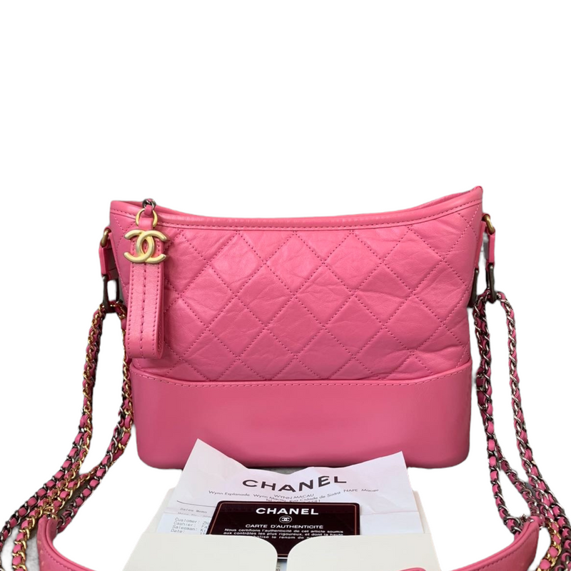 Chanel Pink Aged Calfskin Chevron Quilted Small Gabrielle Hobo