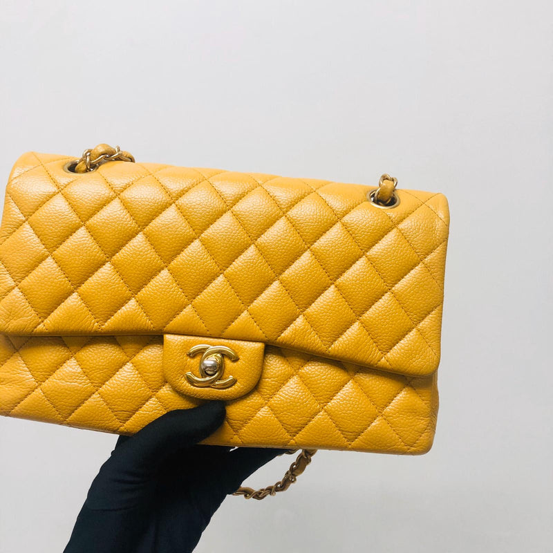 Classic Flap M/L Yellow Lambskin with GHW