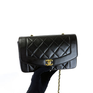 Small Classic Diana flap Black Lambskin GHW