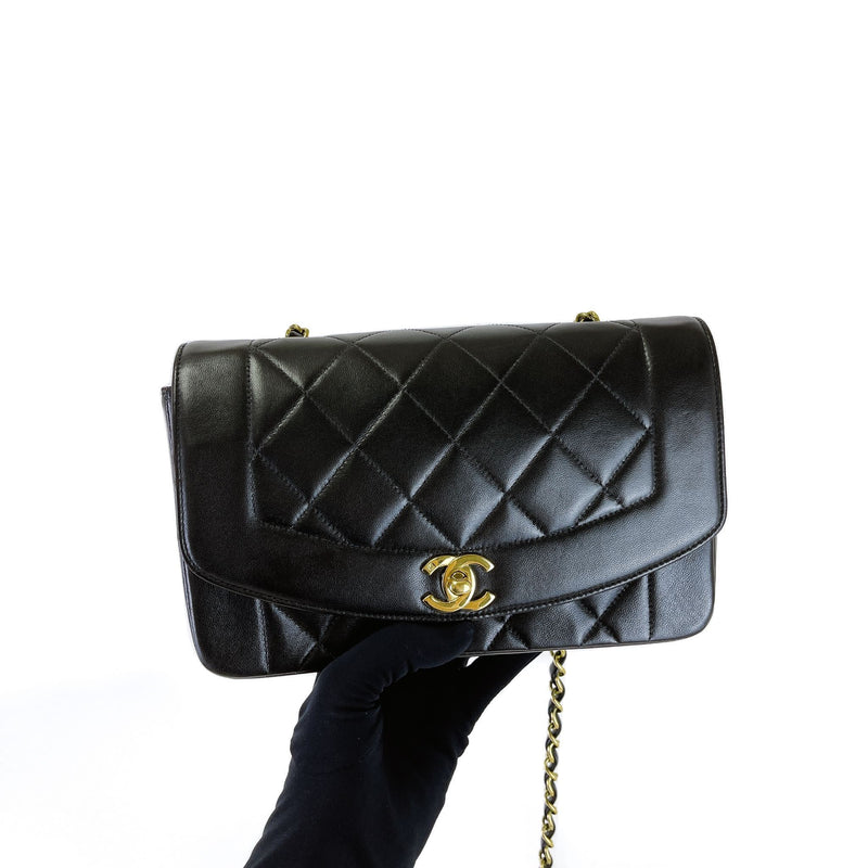 Small Classic Diana flap Black Lambskin GHW