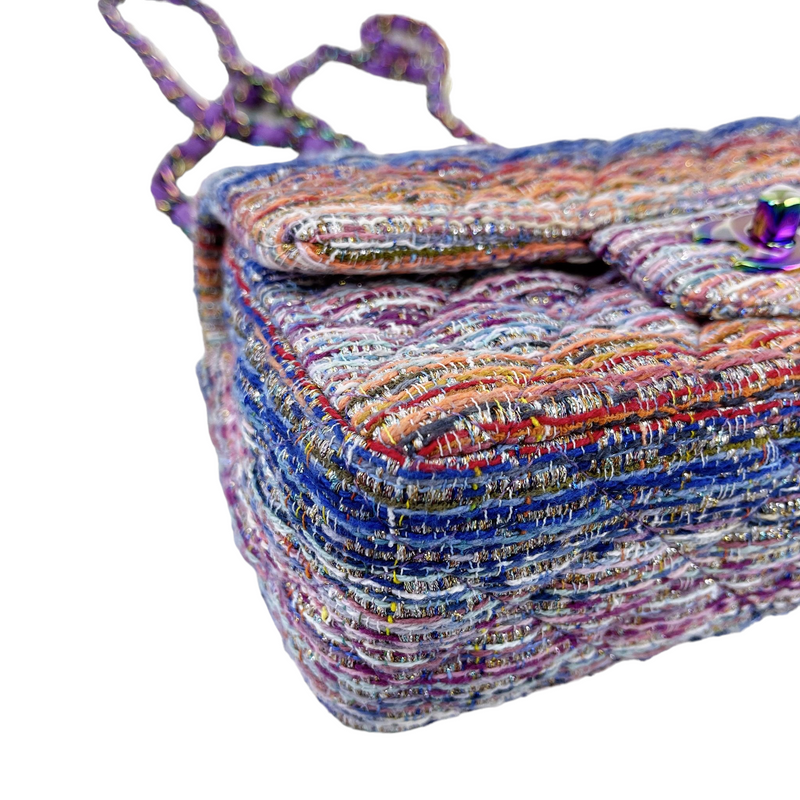 Mini Rectangle Flap Tweed Purple Rainbow Hardware