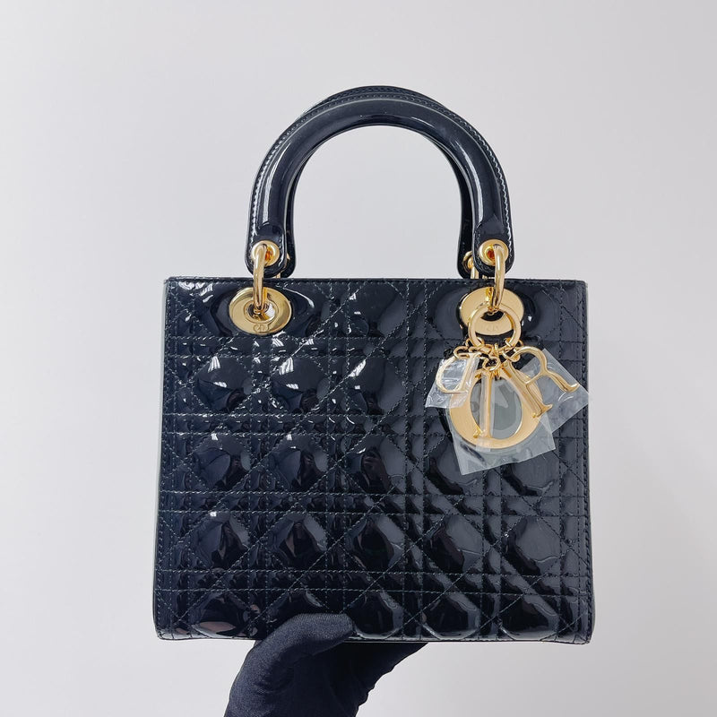 Lady Dior Patent  Medium Black GHW