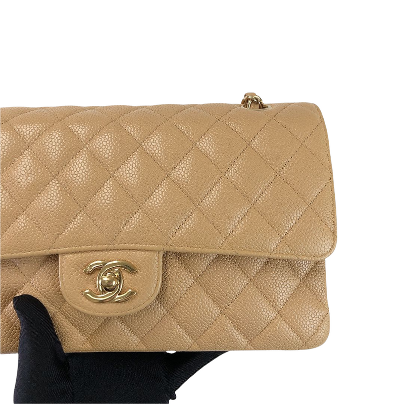 Chanel Beige Claire Quilted Caviar Small Classic Double Flap Gold Hardware,  2022 Available For Immediate Sale At Sotheby's
