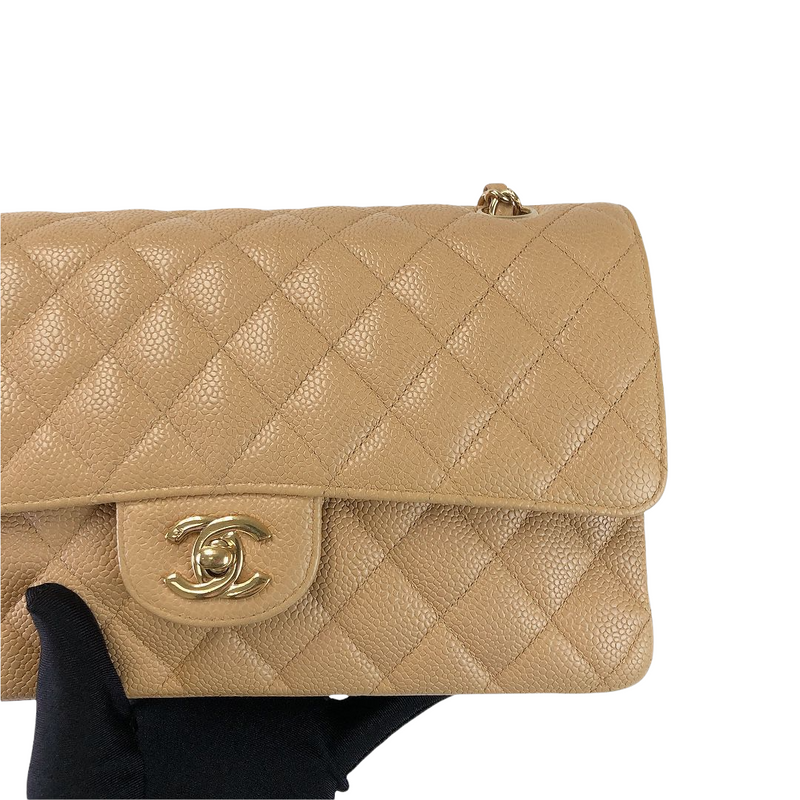 CHANEL Beige Caviar Classic Flap Bag 24k GHW - Timeless Luxuries