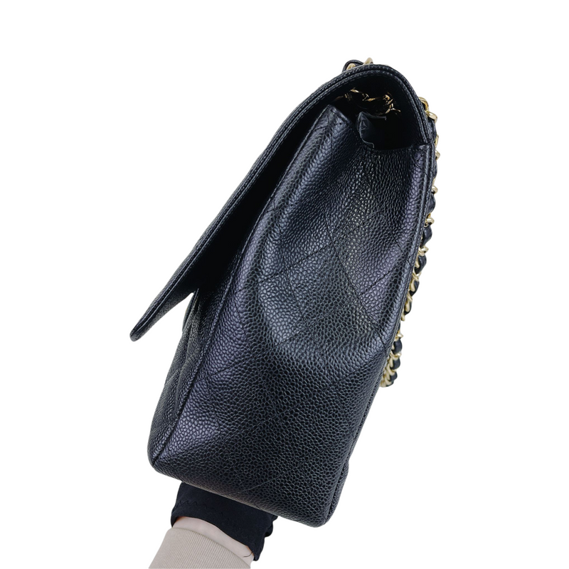 CHANEL Maxi Classic Flap Caviar Leather Shoulder Bag Brown