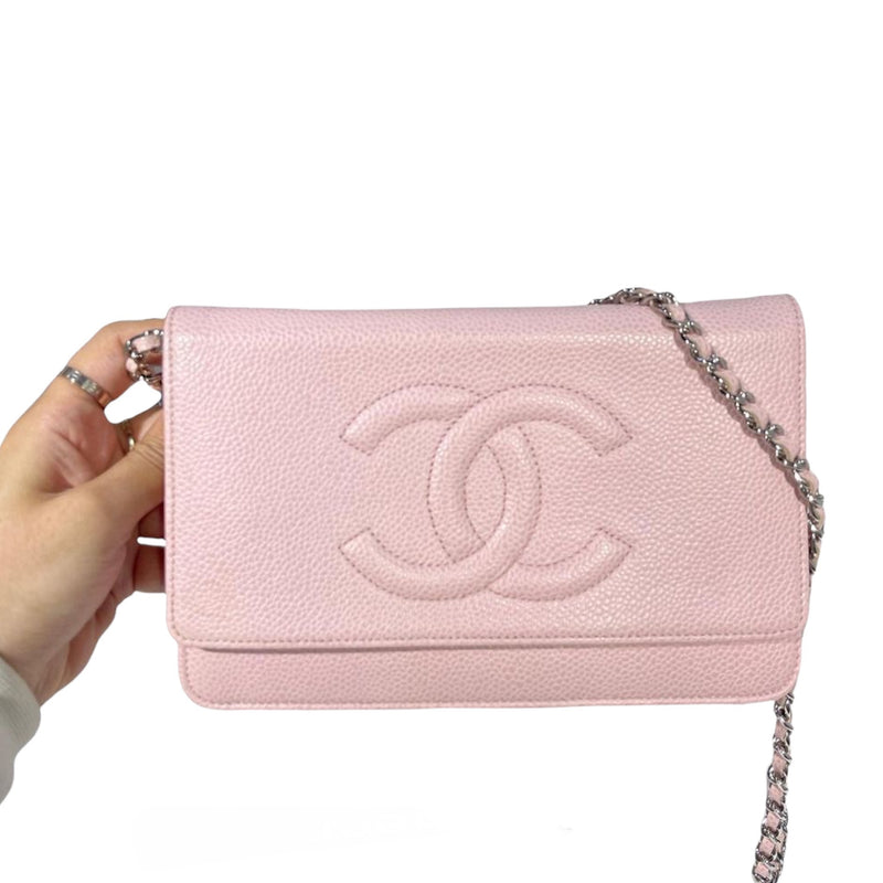 Chanel Quilted CC Chain Wallet on Chain WOC Light Pink Caviar Gold