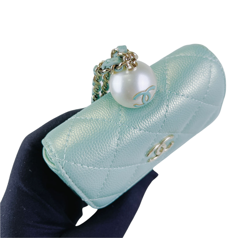 Caviar Quilted Pearl Card Holder Caviar Blue GHW