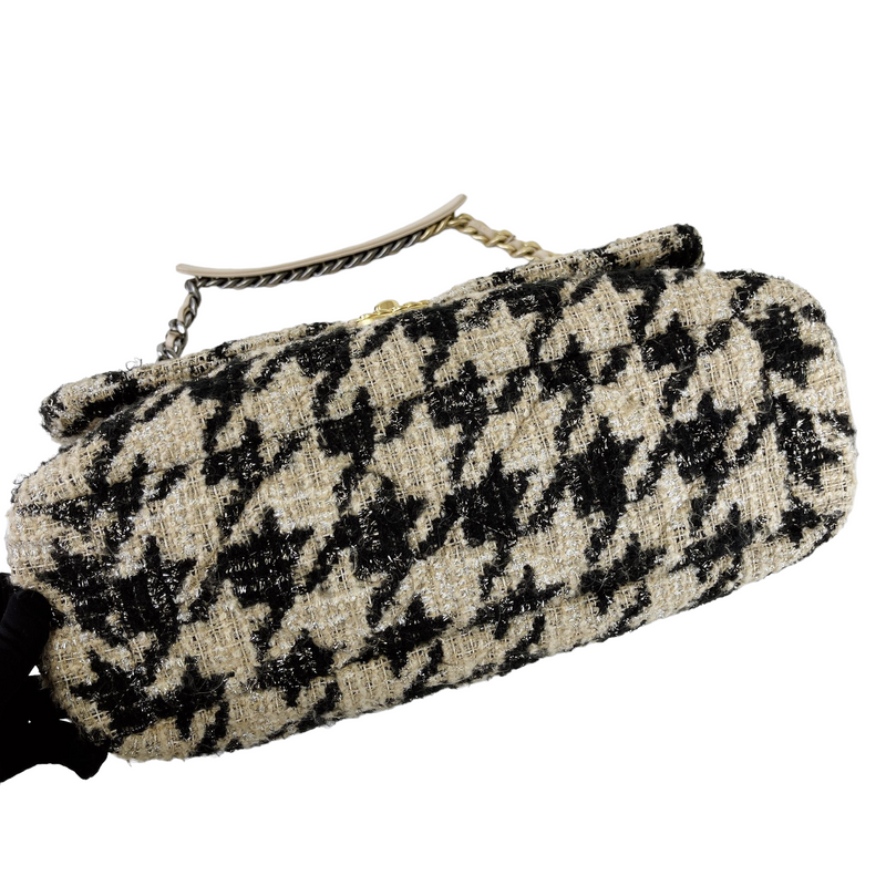 Pearl Handle Tweed Clutch Bag, Black