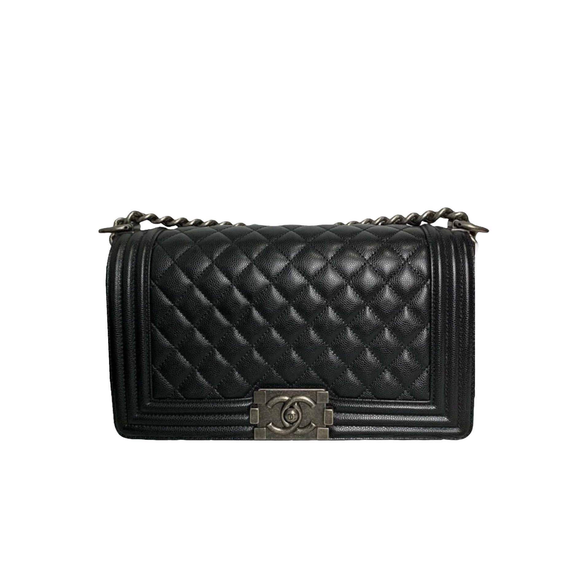 RARE! 🖤 Chanel Old Medium Boy Chevron Black Caviar 🖤 Antique GHW Bag  Fullset