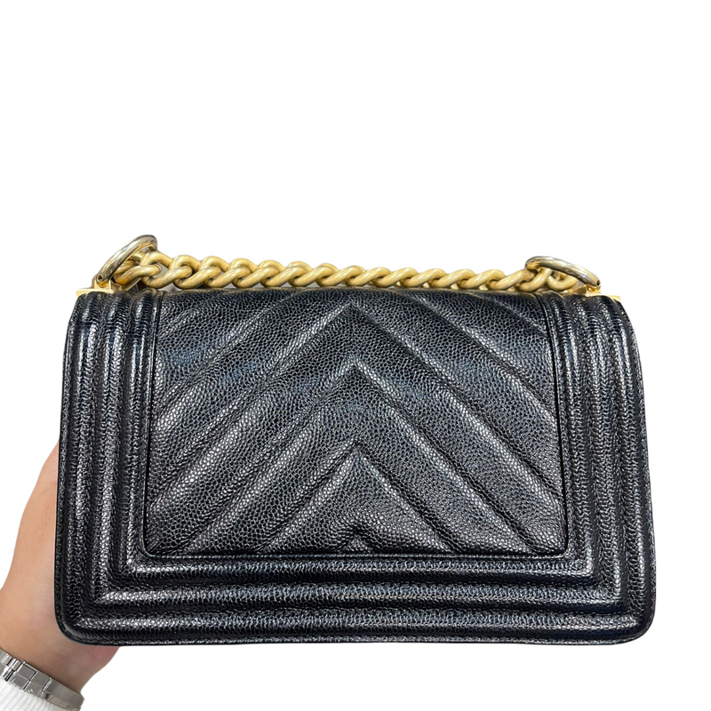 Le Boy Small Caviar Black GHW Quilted Chevron