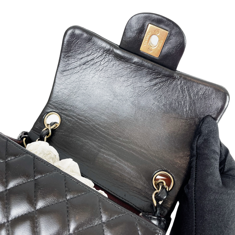 Square Mini Flap Lambskin Black GHW