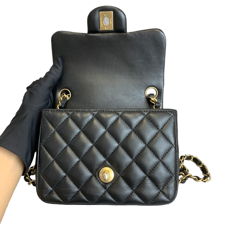 Classic Flap Square Mini Lambskin Black GHW