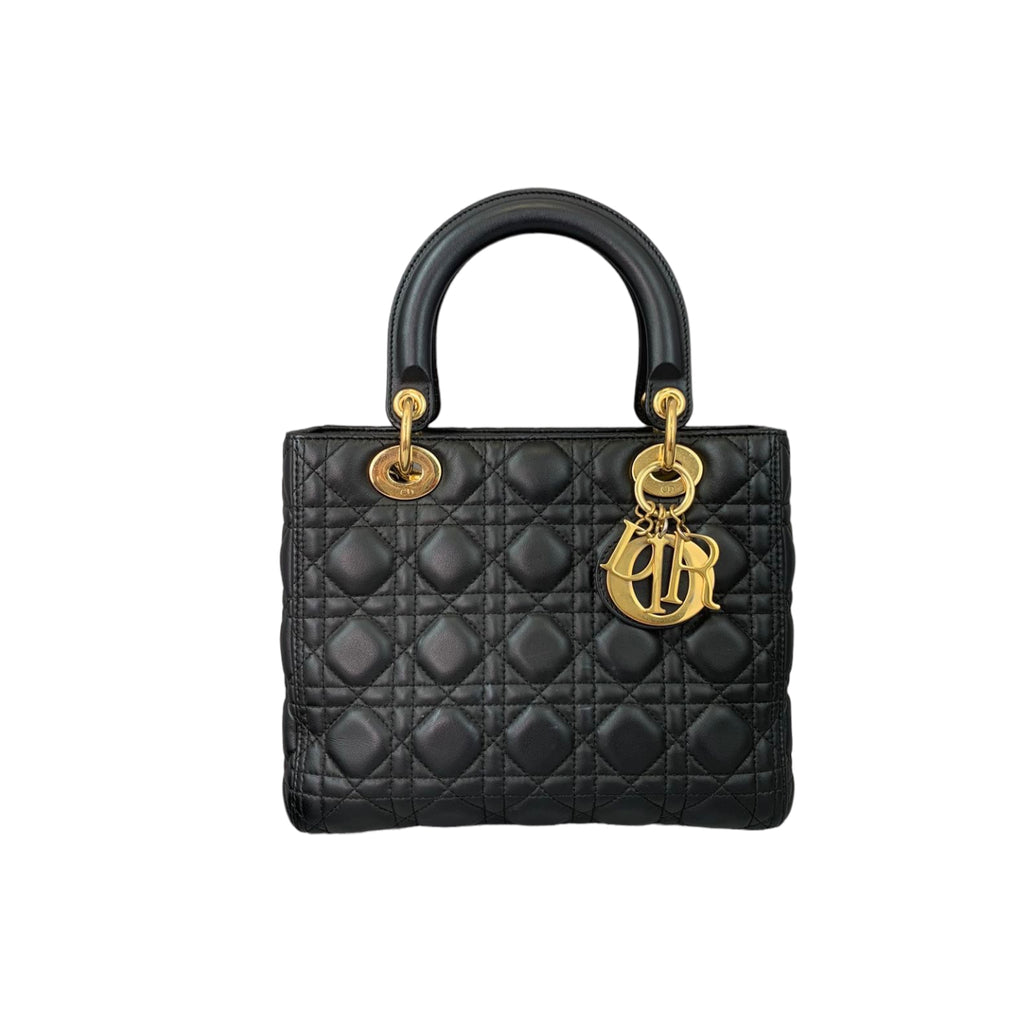 Medium Lady Dior Cannage Lambskin Black GHW