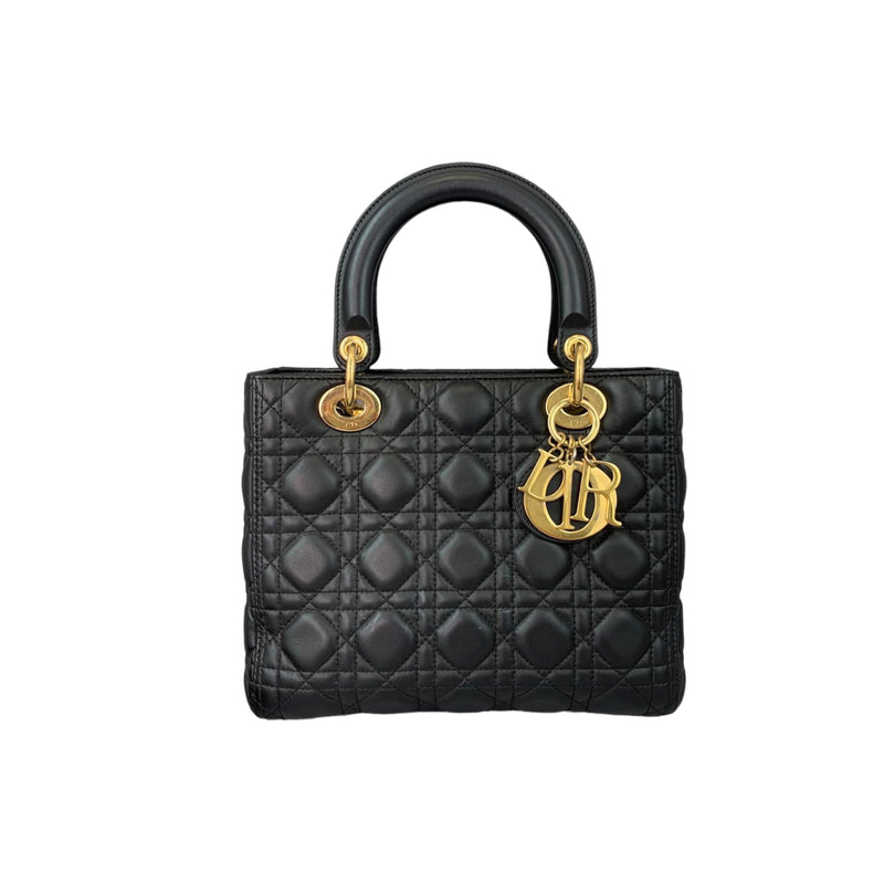 Medium Lady Dior Cannage Lambskin Black GHW