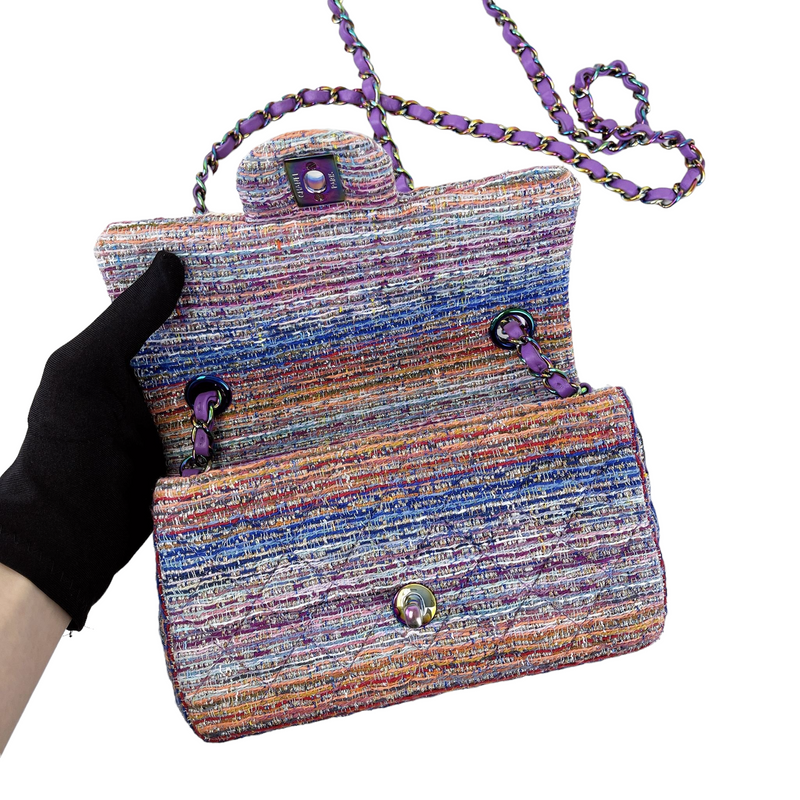 Mini Rectangle Flap Tweed Purple Rainbow Hardware