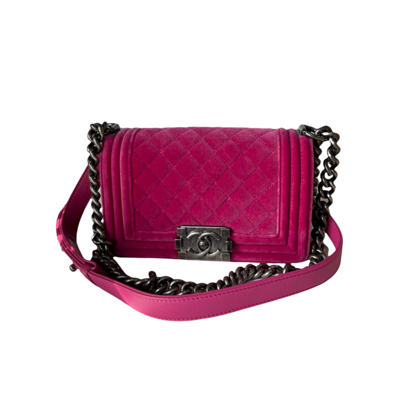 Quilted Boy Bag Small Velvet Hot Pink RHW
