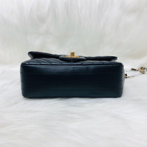 Mini Rectangular Chevron in Black Lambskin Leather with  GHW