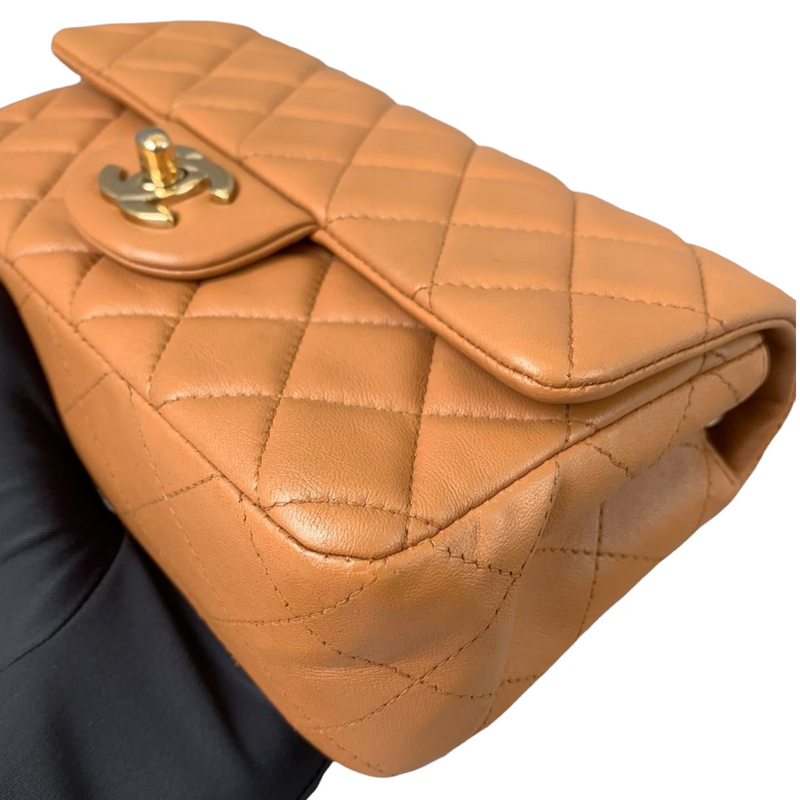 Mini Rectangle Classic Flap Lambskin Caramel GHW