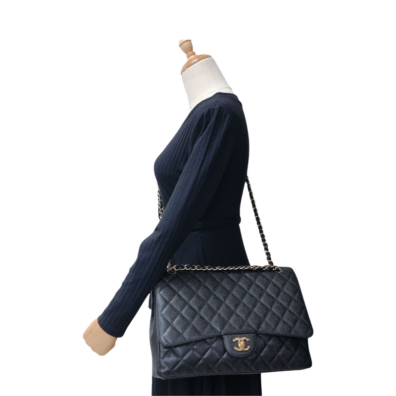 Chanel Lambskin Quilted Maxi Classic Single Flap Black