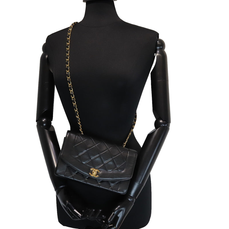 Small Classic Diana flap Black Lambskin GHW