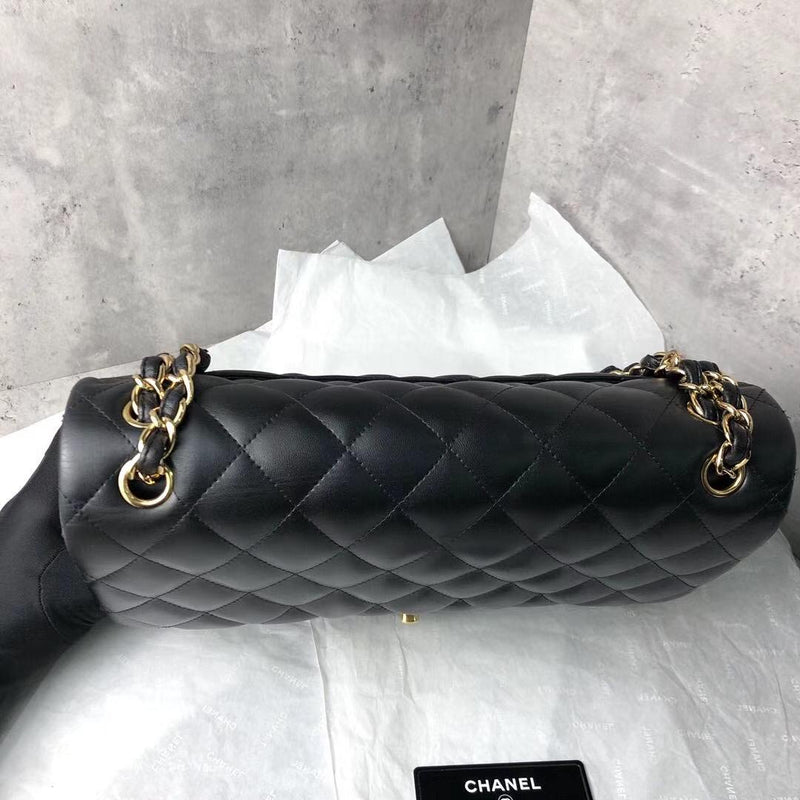 Jumbo Double Flap in Black Lambskin with GHW