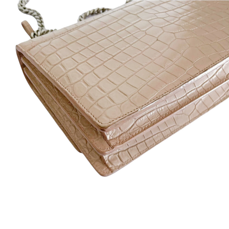 Medium Sunset Croc Embossed Beige SHW