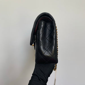 Vintage Lambskin Double Flap M/L with GHW In black