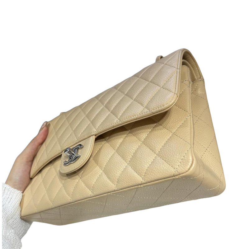 Classic Double Flap Caviar Medium Beige SHW