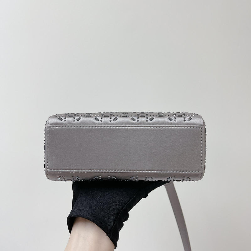 Embellished Cannage Satin Mini Lady Dior Grey