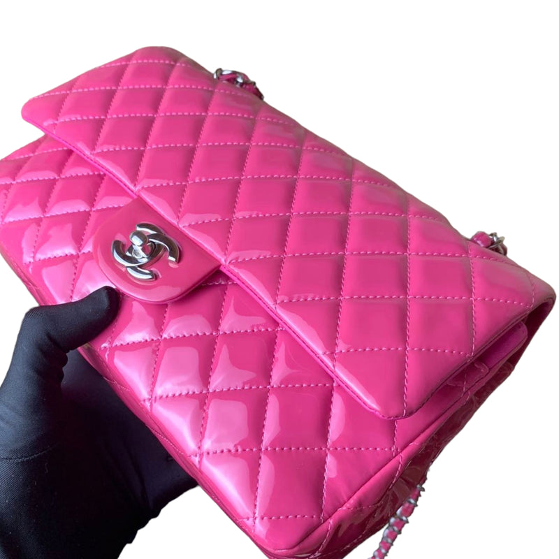 Chanel Classic Medium Double Flap Quilted Leather Shoulder Bag Neon Pink