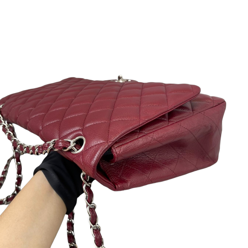 Single Flap Maxi Caviar Maroon SHW