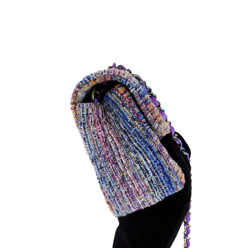 Mini Rectangle Flap Tweed Purple Rainbow Hardware