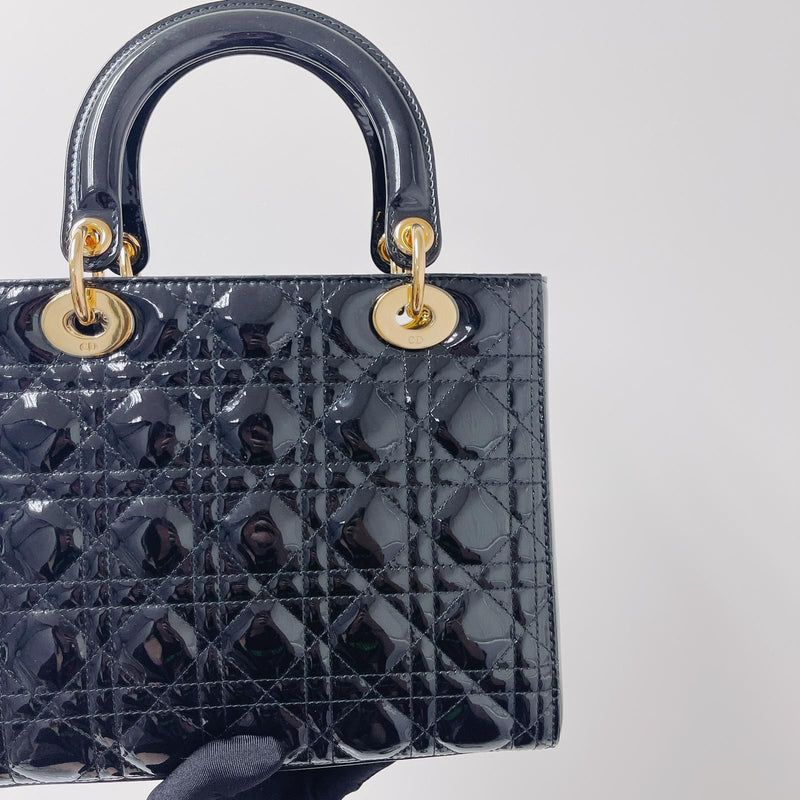 Lady Dior Patent  Medium Black GHW