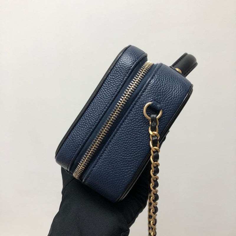 Chanel Navy Blue CC Filigree Vanity Case Bag – The Closet