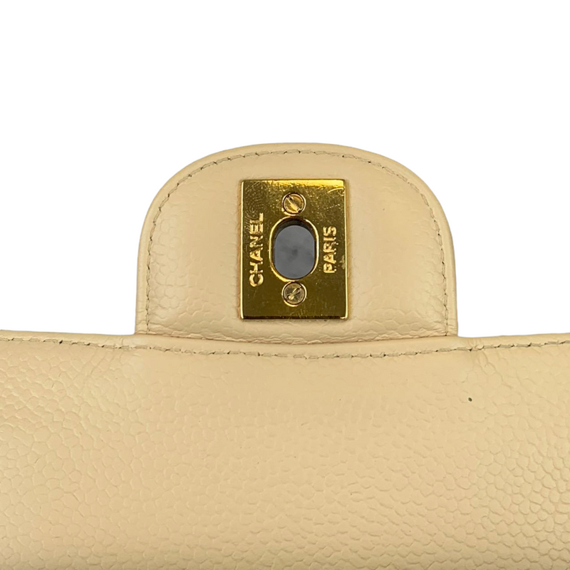 Classic Double Flap Caviar Medium Beige GHW