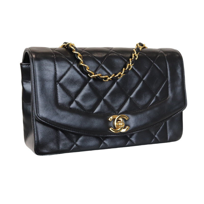 Small Classic Diana flap Black Lambskin GHW