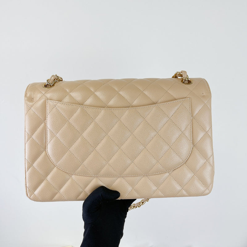 Double Flap Jumbo Caviar Beige GHW