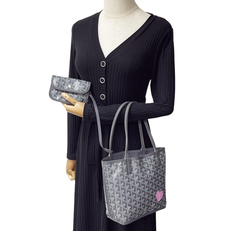 Mini Anjou Reversible Canvas Calfskin Grey SHW