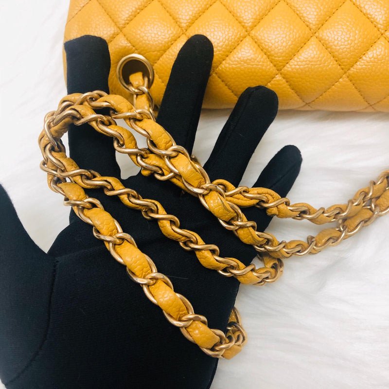 Chanel Mustard Yellow Quilted Patent Leather Maxi Classic Double Flap Bag