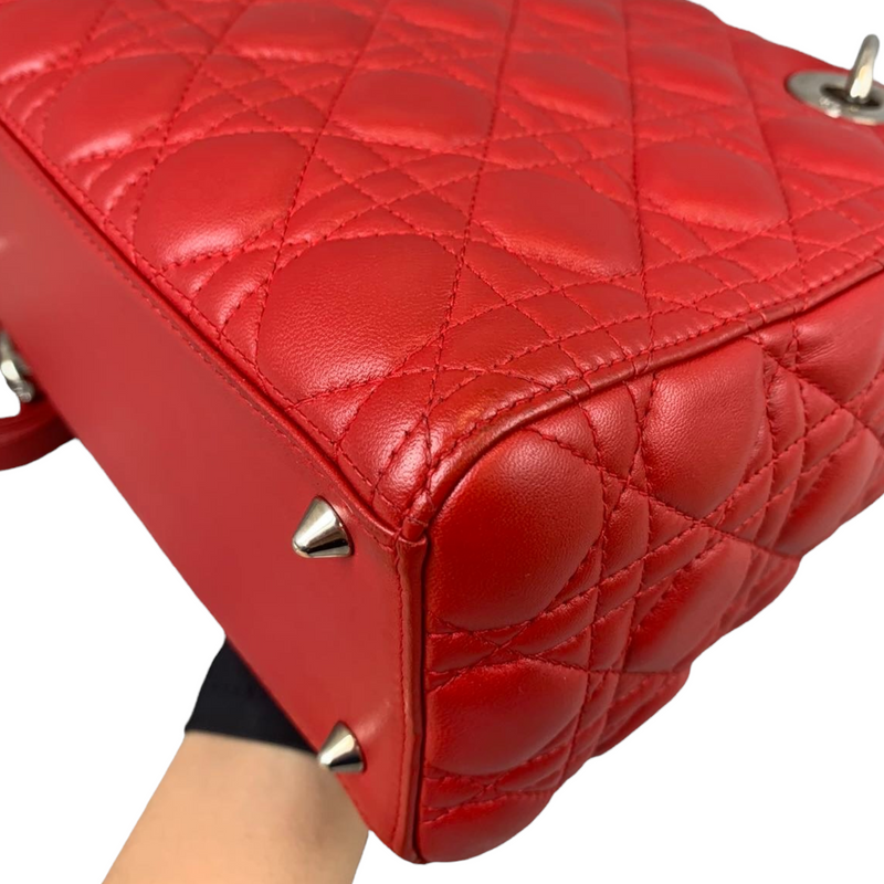 Medium Lady Dior Cannage Lambskin Red SHW