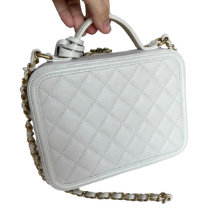 CC Medium Caviar Quilted Vanity Case White GHW