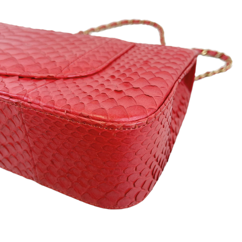 Classic Flap Medium Bag Python Red GHW