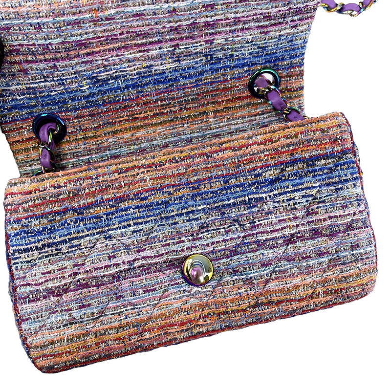 Mini Rectangle Flap Tweed Purple Rainbow Hardware