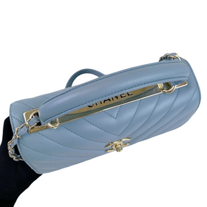 Small Trendy CC Chevron Lambskin Blue GHW