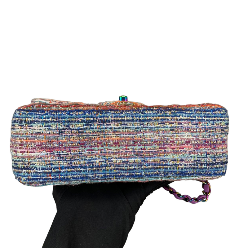 Mini Rectangle Flap Tweed Purple Rainbow Hardware